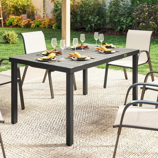 Mesa de Comedor de Jardín para 6 Personas con Superficie de Listones Estructura de Acero 140x90x74 cm Gris [6]