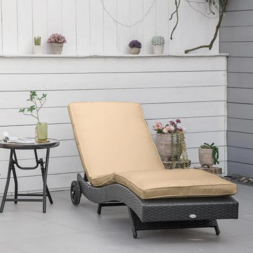 Tumbona de Jardín en Forma de S con 2 Ruedas Respaldo Ajustable en 5 Posiciones y Cojín Extraíble 207x70x70 cm Negro