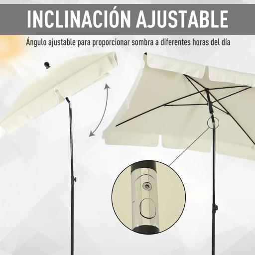 Sombrilla de Terraza de Aluminio 198x130x245 cm Parasol de Jardín Rectangular con Función de Inclinación Beige [3]