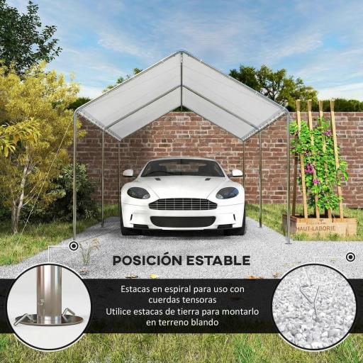 Carpa Garaje para Coche 3x6 m Cochera Portátil Impermeable con Toldo de Tela PE y Marco de Acero Galvanizado Blanco [5]