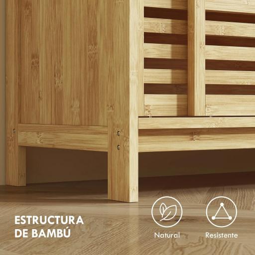 Armario de Baño de Bambú con 2 Puertas Correderas Diseño de Lamas 4 Estantes Mueble Auxiliar de Baño 80x34x80 cm Natural [5]