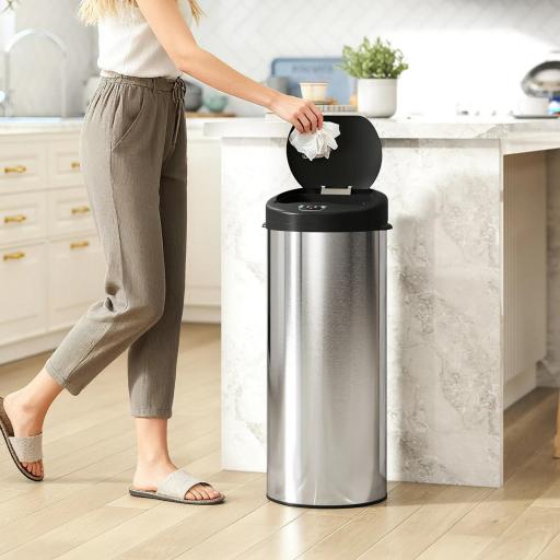 Cubo de Basura Cocina Automático 55 L de Acero Inoxidable con Sensor Infrarrojo Cierre Suave Antihuellas Plateado [1]