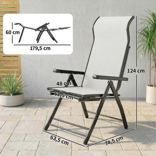 Pack de 2 Sillas Plegables Reclinables de Jardín Exterior con Respaldo Alto Ajustable en 5 Posiciones Reposapiés Gris [1]