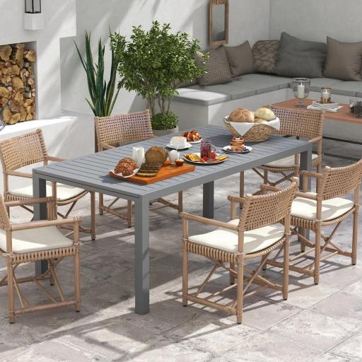 Mesa de Comedor Exterior Mesa de Terraza para 6 -8 Personas con Marco de Aluminio 180/240x94x73 cm Gris Oscuro [4]