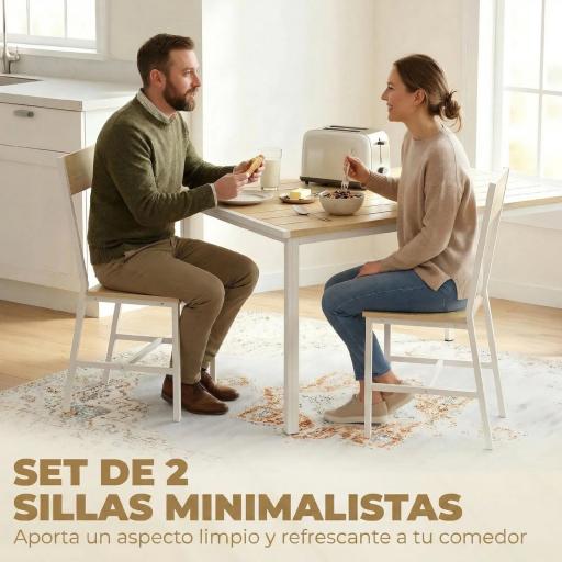 Juego de 2 Sillas de Comedor Sillas de Cocina con Respaldo Inclinado Estructura Metálica Natural [4]