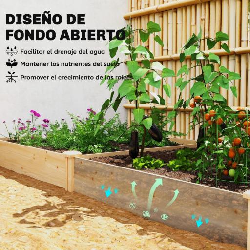 Jardinera Elevada de Madera Huerto Urbano para Cultivar Plantas con Divisor y Base Abierta 235x121x26 cm Natural [5]