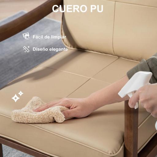 Sillón de Salón Tapizado en PU con Marco de Madera Cojines Acolchados Gruesos Caqui y Madera Nogal [6]