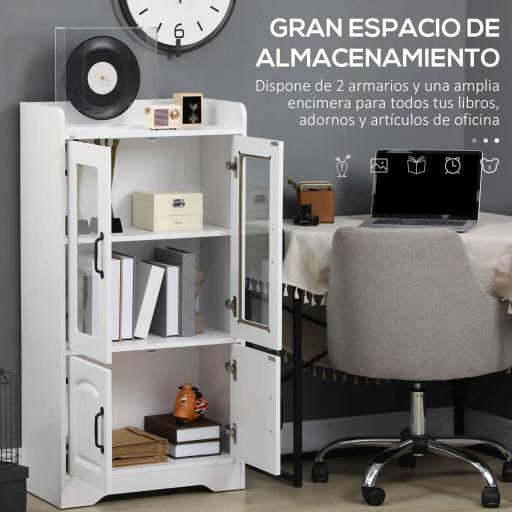 Vitrina de Salón Estantería Librería con Puertas de Vidrio Estante Ajustable Bisagras de Cierre Suave 60x30x116cm Blanco [2]