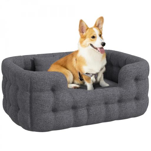 Cama para Mascotas con 2 Almohadas Colchón para Perros Antideslizante con Funda Extraíble y Lavable 90x60x35 cm Gris [9]