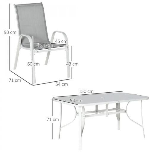 Juego de Mesa y 6 Sillas para Terraza con Orificio para Sombrilla y Encimera de Cristal para Terraza Patio Gris [1]