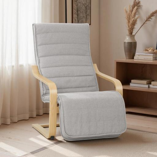 Sillón de Salón con Reposapiés Ajustable Butaca Tapizada en Lino Sintético para Oficina Dormitorio 66,5x94x100cm Gris [2]