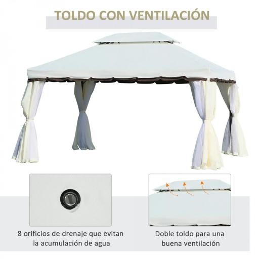 Cenador de Jardín 4x3m Pabellón de Jardín Gazebo con Doble Techo Estructura de Aluminio UPF50+ para Exterior Crema [7]