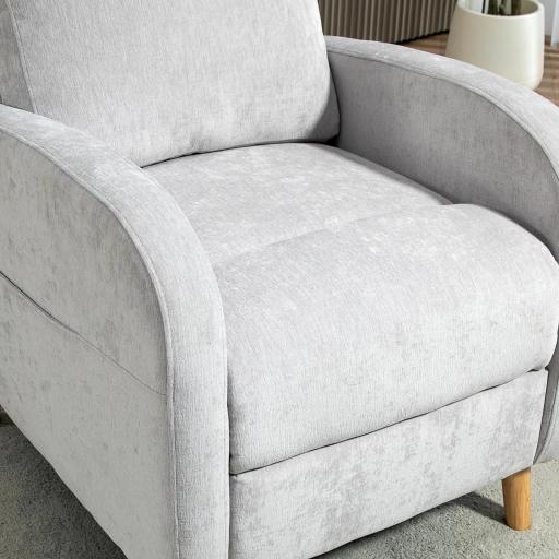 Sillón Relax Reclinable Tapizado en Lino Sintético con Reposapiés y Bolsillo Lateral Carga 135 kg Gris Claro [7]