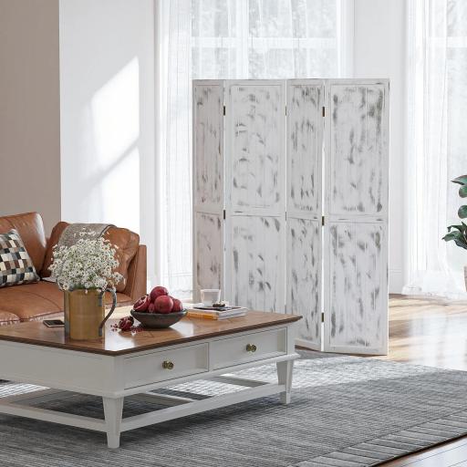 Biombo Divisor Separador de Ambientes de 4 Paneles Plegables de Madera de Paulonia 160,5x170 cm Blanco Rústico [6]