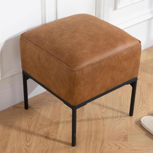 Reposapiés Salón Taburete Bajo Tapizado en PU con Patas de Acero Acolchado Grueso Otomana para Sofá Marrón [8]