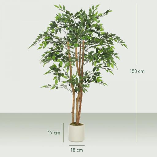 Ficus Artificial 150 cm Planta Artificial con 1116 Hojas y Maceta Planta Artificial Decorativa para Interior Verde [1]
