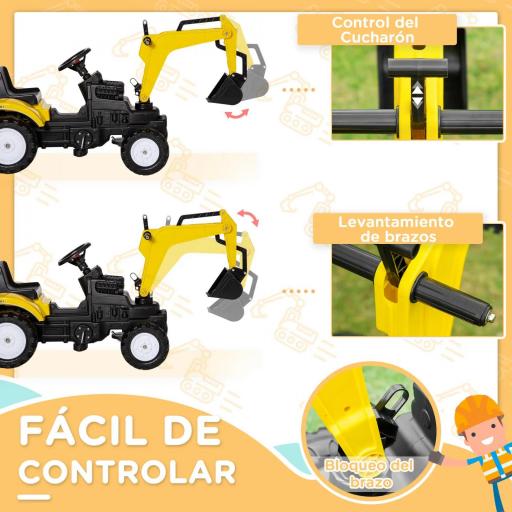 Tractor a Pedales para Niños de +3 Años con Pala Delantera y Bocina Carga 35kg Tractor Infantil 107x42x71 cm Amarillo [2]