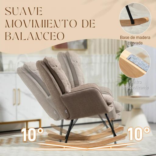Silla Mecedora con Patas de Madera de Haya y Reposabrazos Mecedora para Lactancia Carga 120 kg para Dormitorio Marrón [3]