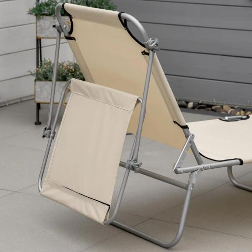 Tumbona de jardín Plegable con Toldo y Respaldo Reclinable para Jardín Terraza Acampada 187x58x36cm Beige [7]