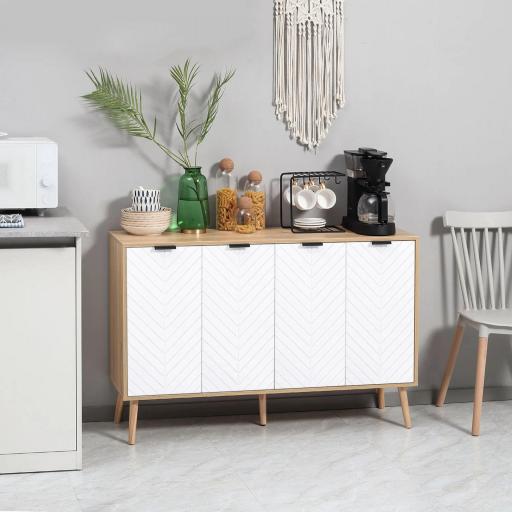 Mueble Buffet Auxiliar con Estantes Ajustables 2 Armarios y Antivuelco Carga 50 kg 120x35x77,4 cm Blanco y Natural [3]