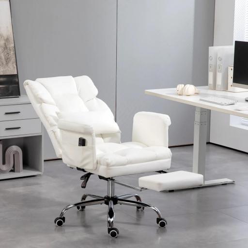 Silla de Oficina con 6 Puntos de Masaje Reposapiés Retráctil Altura Ajustable Control Remoto y Soporte Lumbar Blanco