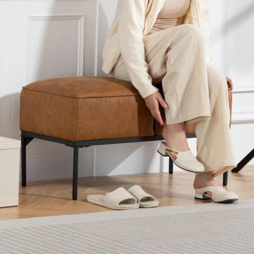 Taburete Pie de Cama Moderno de Cuero Sintético con Asiento Acolchado Grueso y Patas de Acero 80x40x46 cm Marrón [5]