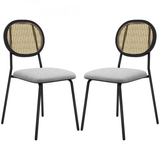 Pack de 2 Sillas de Comedor con Respaldo de Ratán Sintético y Marco de Acero para Salón 44x54x87 cm Gris y Negro [9]