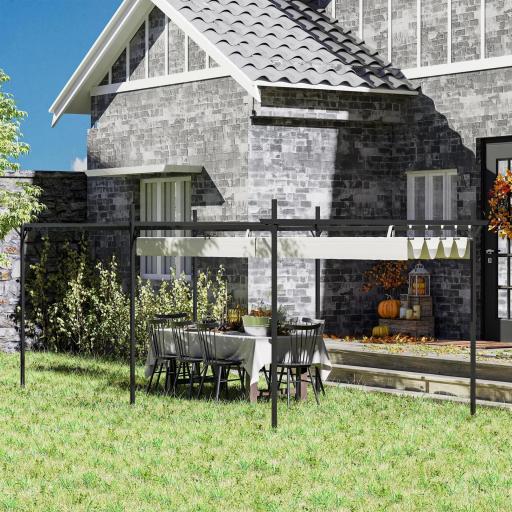 Pérgola con Techo Retráctil 6x3 m Cenador con Tela de Poliéster Anti-UV Resistente al Agua Crema [5]