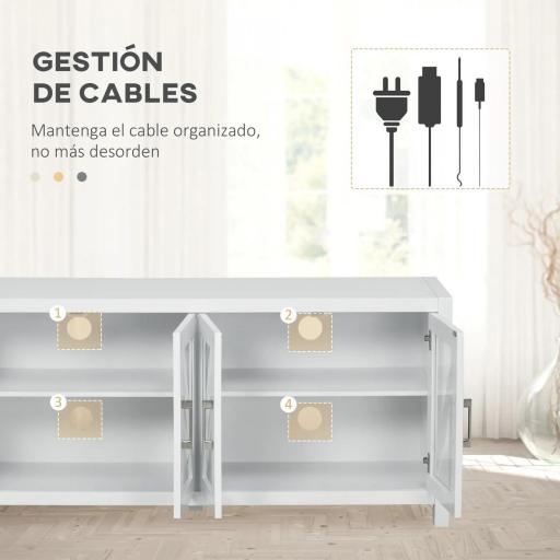 Mueble TV de Salón Mesa para Televisores de hasta 58" con 4 Puertas de Vidrio Estantes Ajustables 130x35x60 cm Blanco [4]