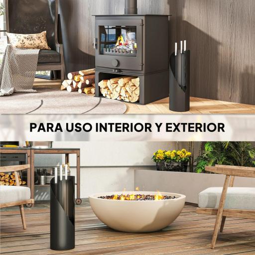 Juego de Utensilios para Chimenea de 4 Piezas de Metal con Escoba Pala Atizador y Cubo 20x20x65 cm Plateado [6]