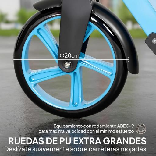 Patinete Plegable para Adultos y Niños de +14 Años Scooter con Manillar Ajustable 91,5x36,5x91-104 cm Azul [6]