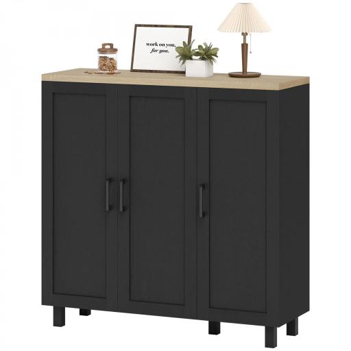 Aparador de Salón con 3 Puertas y Estantes Ajustables para Cocina Comedor Estilo Moderno 90x30x90 cm Negro [9]
