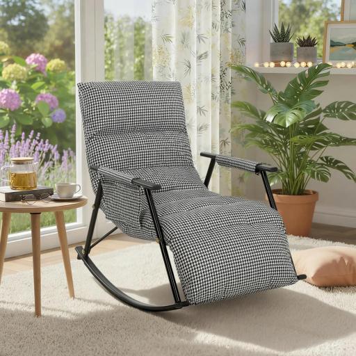 Silla Mecedora con Respaldo y Reposapiés Ajustables Mecedora Sillón Balancín Tapizado en Lino 62x100x89 cm Negro [7]