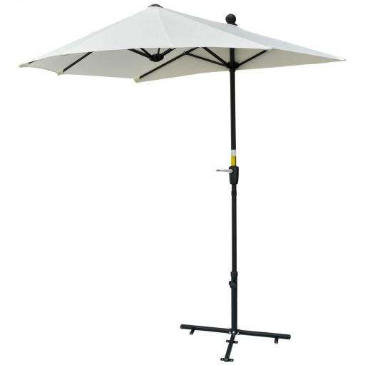 Parasol de Terraza 200x190x240 cm con Manivela Poste de Acero y Base Cruzada Anti-UV para Terraza Balcón Crema [8]