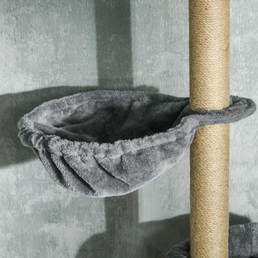 Árbol para Gatos de Suelo a Techo de 230-250 cm con Altura Ajustable Múltiples Plataformas Cestos Hamaca Bolas Gris [7]