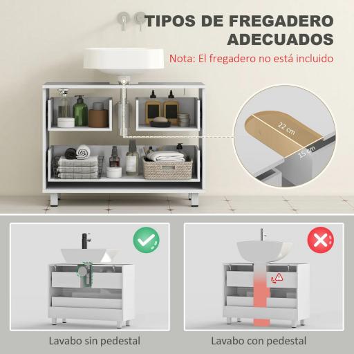 Mueble Bajo Lavabo con 2 Cajones Estilo Moderno para Lavabo sin Pedestal 80x30x60 cm Blanco [2]