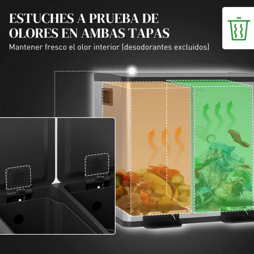Papelera de Cocina de Acero Inoxidable con 2 Compartimentos 2x15L Pedales Tapas de Cierre Suave y Cubo Extraíble Plata [3]