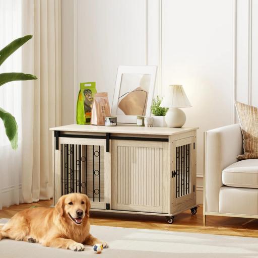 Jaula para Perros Medianos y Grandes Mesa Auxiliar Moderna con 2 Puertas y Cierre 100x56x65 cm Roble