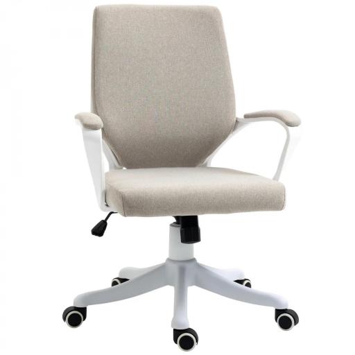 Silla de Escritorio Giratoria Silla de Oficina Basculante con Reposabrazos y Altura Ajustable 62x69x92-100 cm Beige [8]