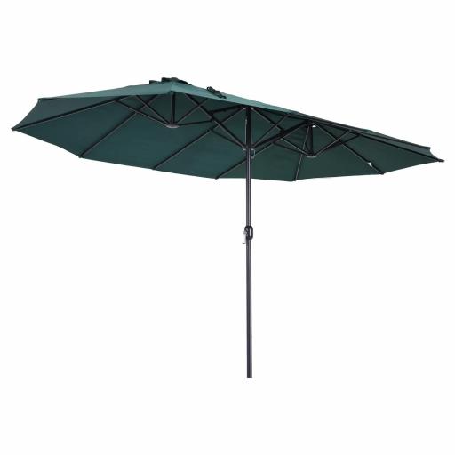 Sombrilla Doble para Jardín 455x265x238 cm Parasol Grande con Manivela Manual Protección Solar Verde Oscuro [5]