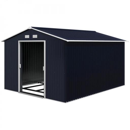 Cobertizo de Jardín 8,3 m² 277x322x192 cm con 2 Puertas Corredizas Base Refuerzo (Suelo NO Incluido) Gris [8]