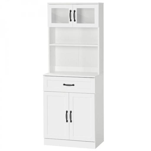 Alacena de Cocina Mueble Buffet de Cocina con 4 Puertas Cajón y Estantes Ajustables para Comedor 60x38x161 cm Blanco [9]
