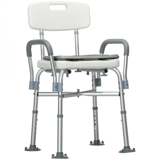 Silla Ducha Personas Mayores con Respaldo Reposabrazos Altura Ajustable Cojín Acolchado Extraíble Carga 136 kg Gris [8]