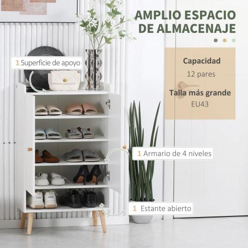 Mueble Zapatero con 2 Puertas Armario de Zapatos para 15 Pares de Zapatos para Pasillo Entrada 60x33x100cm Blanco [2]