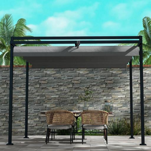 Cenador de Jardín 3x4 m con Techo Retráctil de Poliéster y 12 Orificios de Drenaje Pérgola para Terraza Gris Oscuro [8]