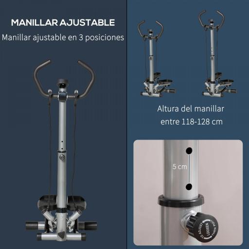 Máquina de Step Stepper Fitness con Manillar Altura Ajustable Pantalla LCD Cintas y Pedales Antideslizantes Equipo de Ejercicio para Gimnasio en Casa 55x53x118-128 cm Plata [4]