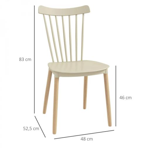 Juego de 4 Sillas de Comedor Estilo Nórdico con Respaldo de Polipropileno y Patas de Madera 48x52,5x83 cm Natural [1]