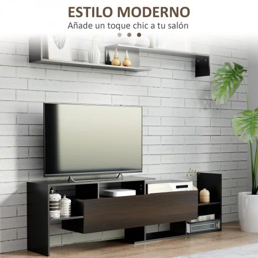 Mueble de Salón para TV Conjunto Muebles de TV 153,6x25x42cm y Estante de Pared 150x14,5x16,3cm Negro y Marrón [2]