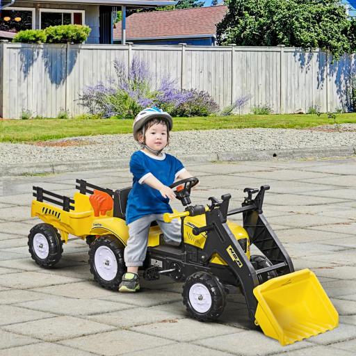 Tractor a Pedales para Niños de 3 Años Excavadora Infantil con Remolque Extraíble y Pala Delantera 167x41x52 cm Amarillo [9]