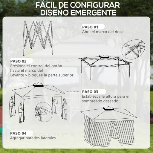Carpa Plegable Gazebo 3,3x3,3 m con 4 Paredes Laterales de Malla Anti-UV y Bolsa de Transporte Gris [2]